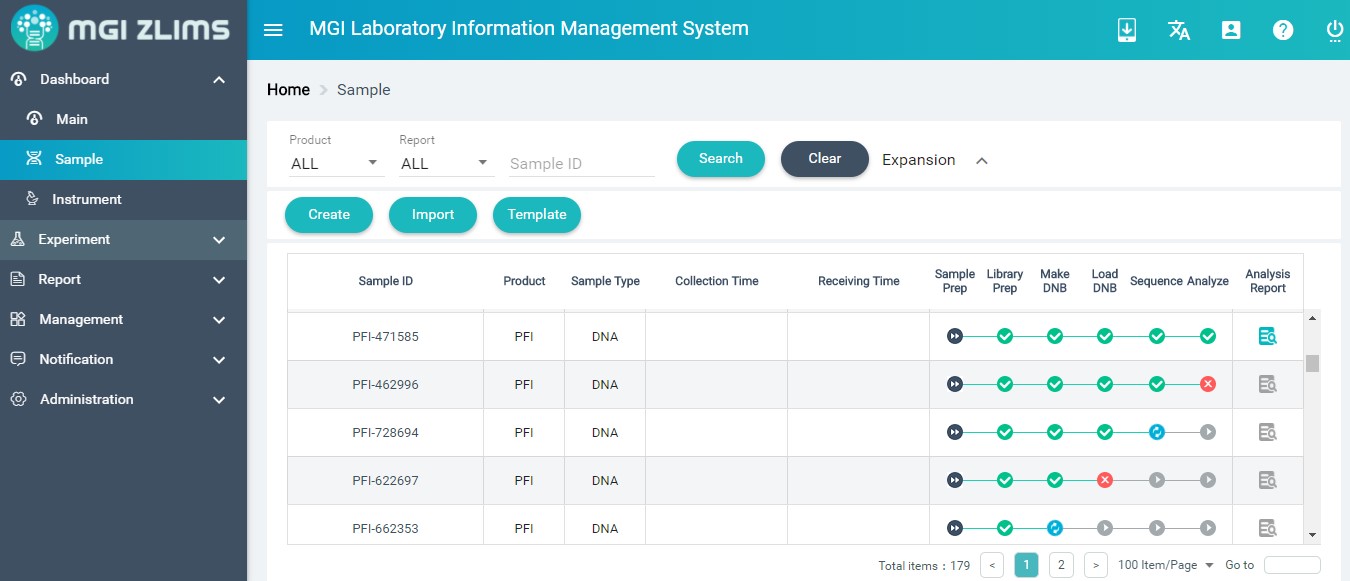 MGI ZLIMS Sample Tracking